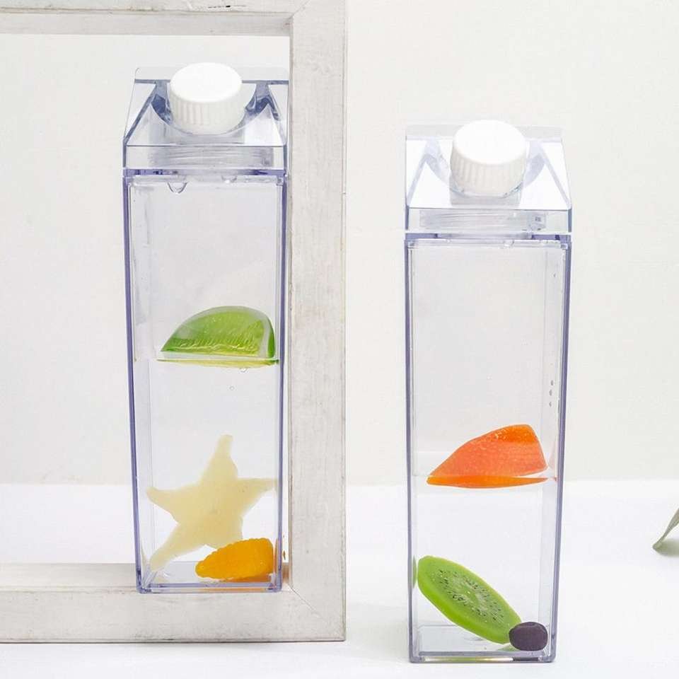 Trending Cute Sports Square Kids 500ml Plastic Portable Drinking Clear Milk Carton Shaped Water Bottle - photo 5