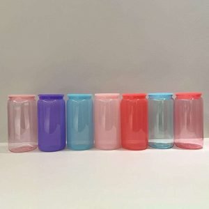 Gemischte bunte Custom 16oz Acryl Kunststoff Schneekugel transparente Bier Cola Libby Becher Jelly Dose mit Deckel und Strohhalm