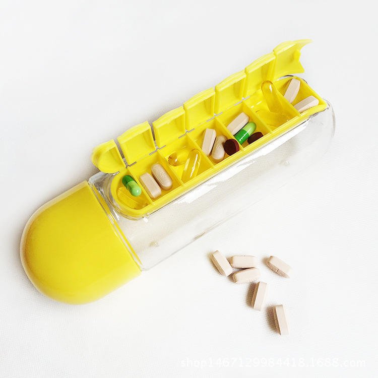 Creative Portable Leak-Proof 2 in 1 20oz 600ml Plastic Capsule Daily Pill Box Organizer Water Bottle - photo 2