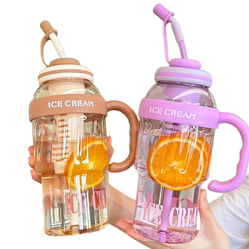 1400ml Plastic Water Bottle BPA Free Large Capacity Leakproof Straw Cute Cartoon - photo 4