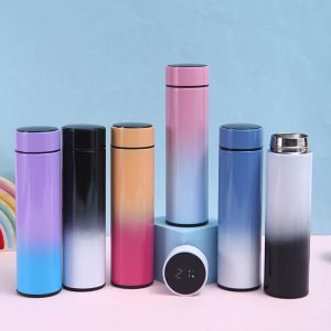 Smart Drinkware doppelwandige isolierte Edelstahl Thermo Farbverlauf Sport Trinkflaschen mit Temperaturanzeige