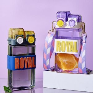 زجاجة ماء بلاستيك محمولة لطيفة بتصميم كرتوني مع فتحتي شرب 520ml