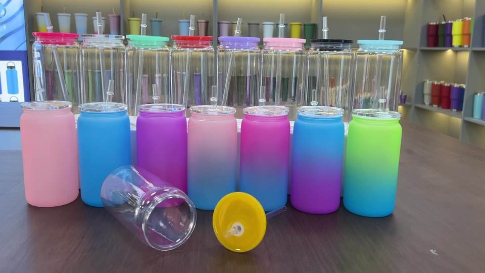 Acrylic PP Gradient Color 16oz Durable Plastic Soft Drinks Container Beer Soda Libby Cups With Straw and Lid - photo 2