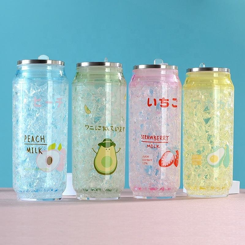 Reusable 15oz Plastic Double Wall Clear Acrylic Snow Globe Can Shaped Tumbler