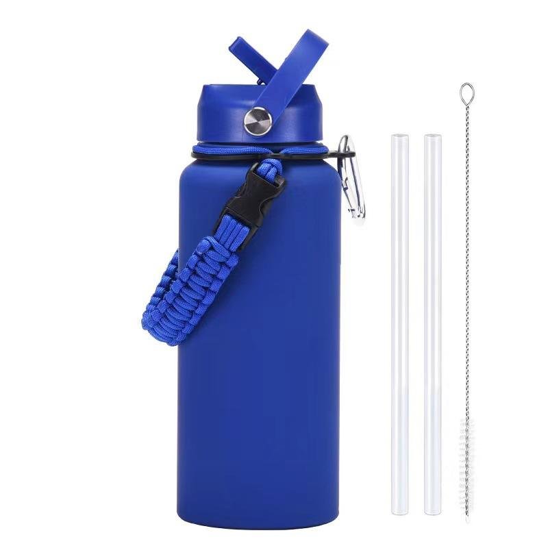 Large 1000ml Stainless Steel Thermos Cup Braided Rope Straw Modern Vacuum Insulated for Men Women Outdoor Sports for Water - photo 2