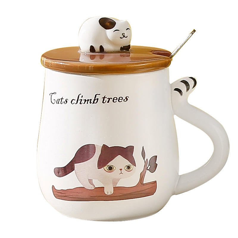 Wholesale Cute Cartoon Cat Design Ceramic Water Cup Novelty Novelty Student Gift Mug