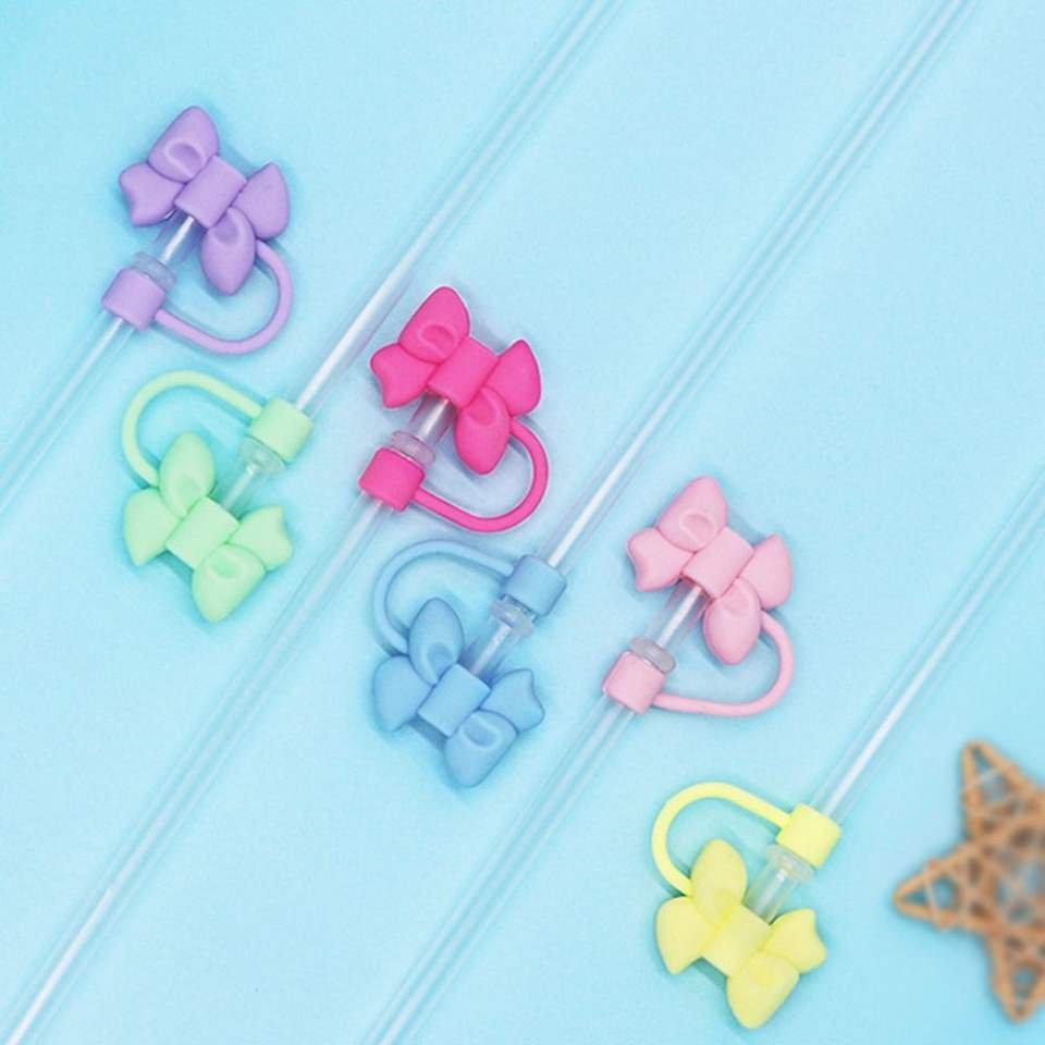 PEMSHENG Reuseable 8mm 10mm Silicone Bow Pattern Flower Kitty Straw Topper Covers for Tumblers - photo 2