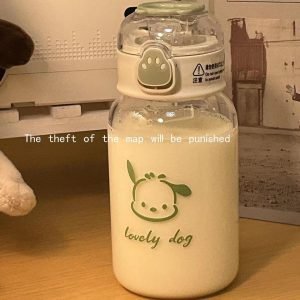 500ml Süße Kawaii klare Kinder Mädchen Kunststoff Trinkflasche mit Strohhalm Cartoon Bild