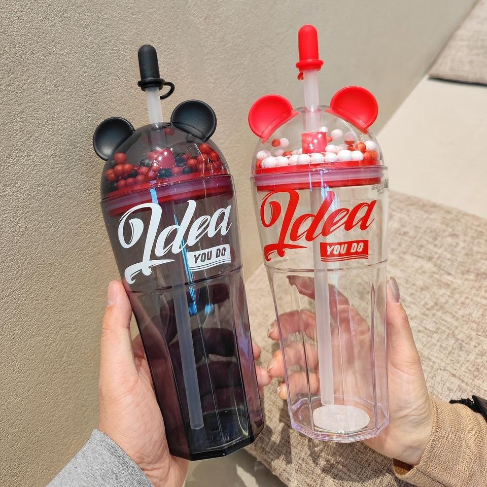 Creative Design 24oz Mouse Ear Fashion Plastic Cold Cup Tumbler With Lid and Straw
