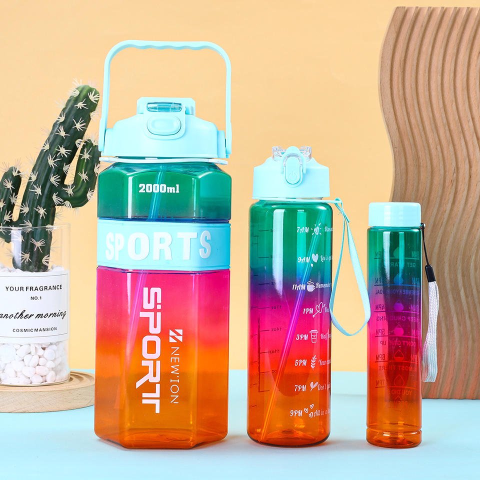 3 Pcs in 1 Set Gradient Color Direct Drinking Large Capacity BPE Free Outdoor Sports Fitness 3 in 1 Water Bottle Set - photo 5