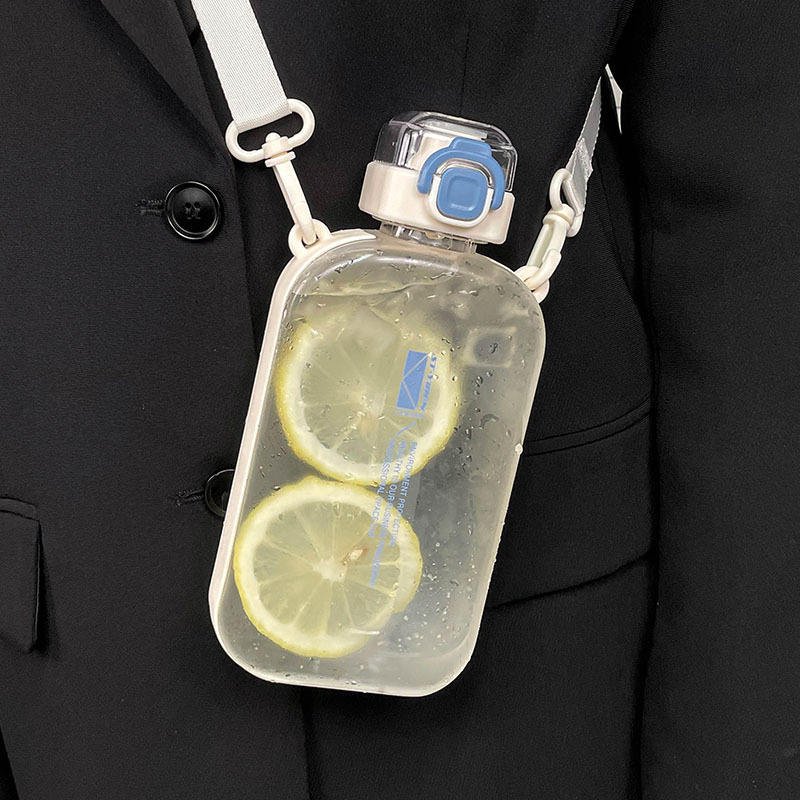Creative Design 750ml Square Flat A5 Portable Sport Plastic Water Bottle With Strap Time to Drink - photo 4