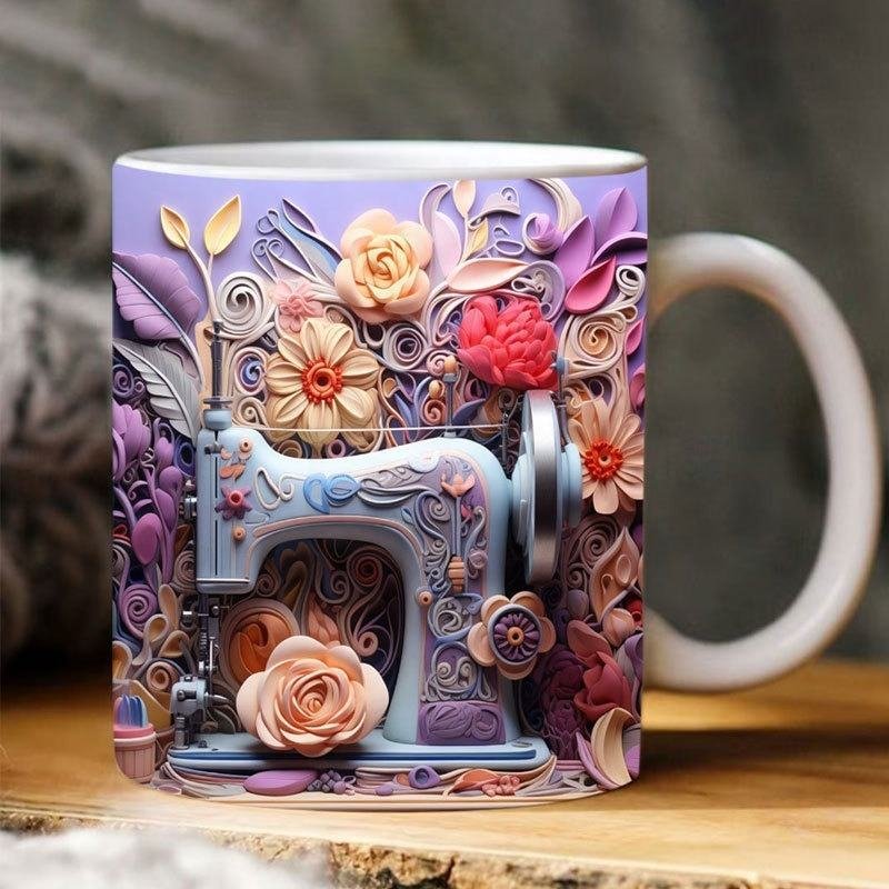 Funny Creative Customized 3D Sewing Machine Painted Tea Coffee Ceramic Mug - photo 4