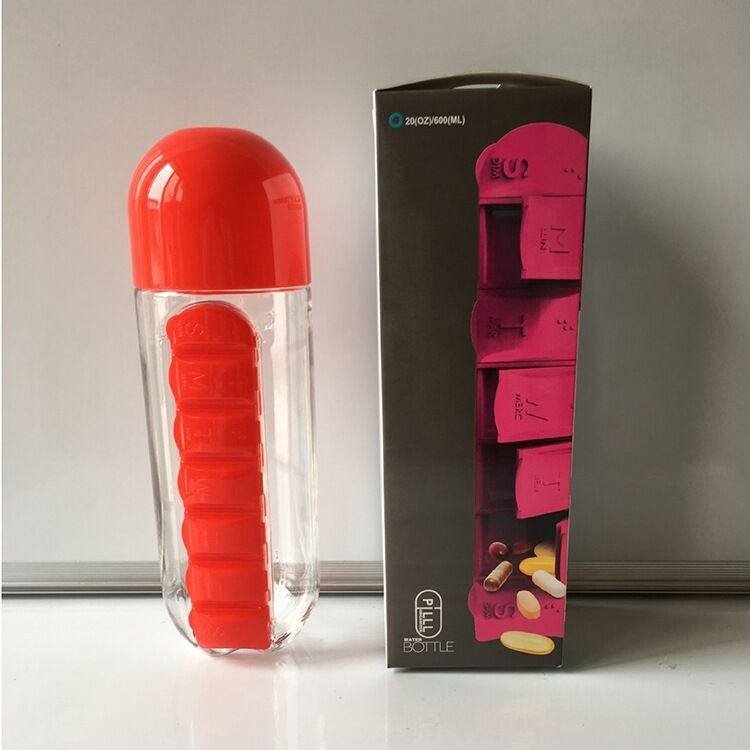 Outdoor 7 Compartments Pill Organizer Box 20oz Pill Box Water Bottle With Built-in Daily Pill Box - photo 4