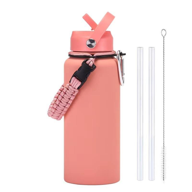 Large 1000ml Stainless Steel Thermos Cup Braided Rope Straw Modern Vacuum Insulated for Men Women Outdoor Sports for Water - photo 3