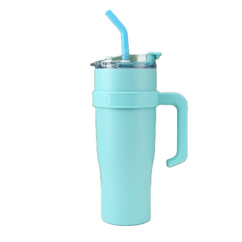 40oz CupHolder Friendly Double Wall Insulated Stainless Steel Tumbler With Handle Straw Lid