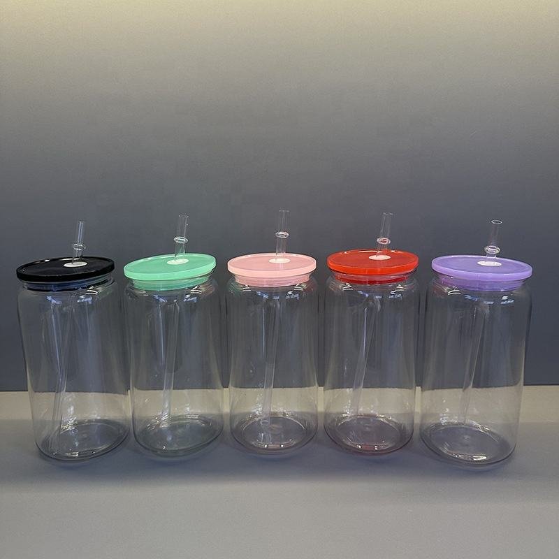 BPA Free Reusable 16oz Clear Acrylic Beer Can Plastic Soda Can With Lid and Straw - photo 2