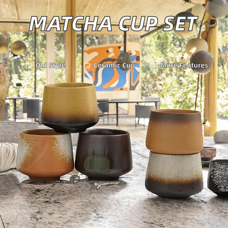Vintage 200ml Ceramic Matcha Latte Mug Set No Handle Coffee Cup and Teacup for Hot Beverages - photo 2