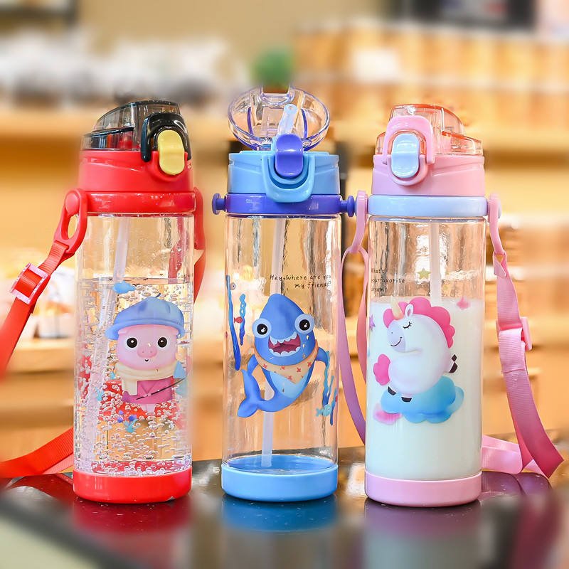 700ml Kids Cartoon School Student Portable Leak Proof Bpa Free Plastic Water Bottle With Straw Strap