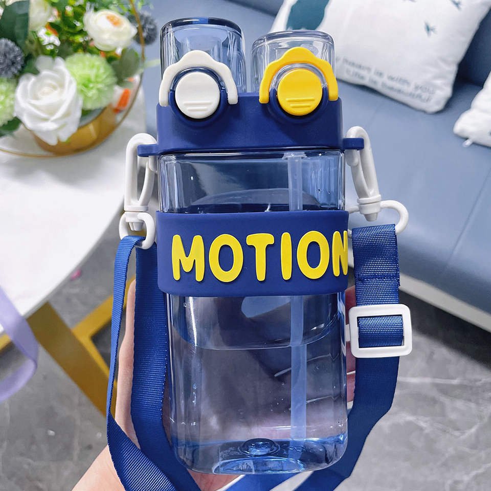 550ml BPA Free Double Mouth Cartoon Kids School Square Plastic Water Bottle With Straw - photo 2