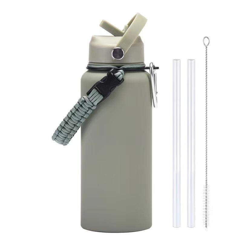 Large 1000ml Stainless Steel Thermos Cup Braided Rope Straw Modern Vacuum Insulated for Men Women Outdoor Sports for Water - photo 5