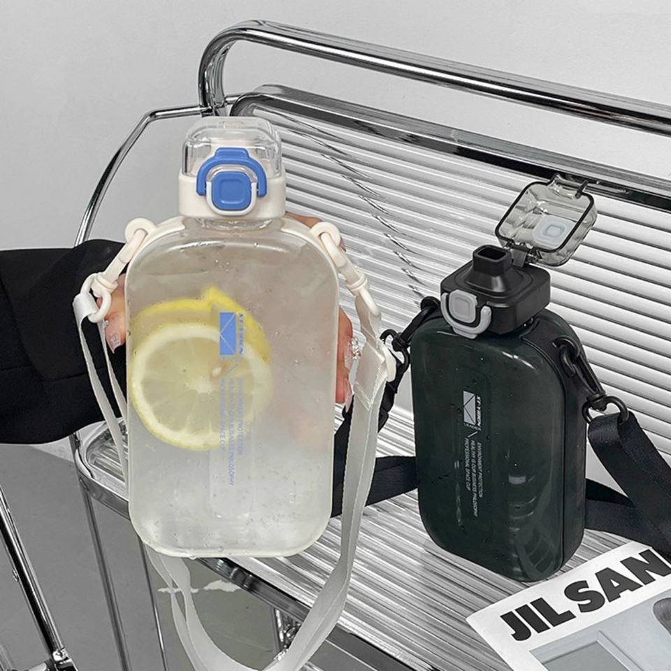 Creative Design 750ml Square Flat A5 Portable Sport Plastic Water Bottle With Strap Time to Drink - photo 2