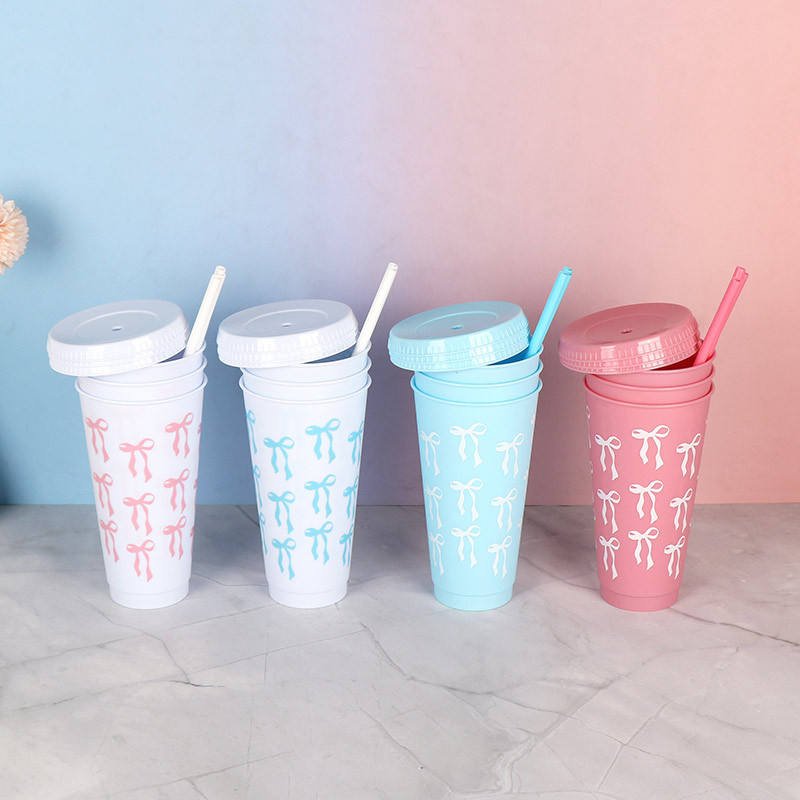 Cute 710ml Soda Can Coffee Mug Reusable PP Plastic Tumbler with Bow Design