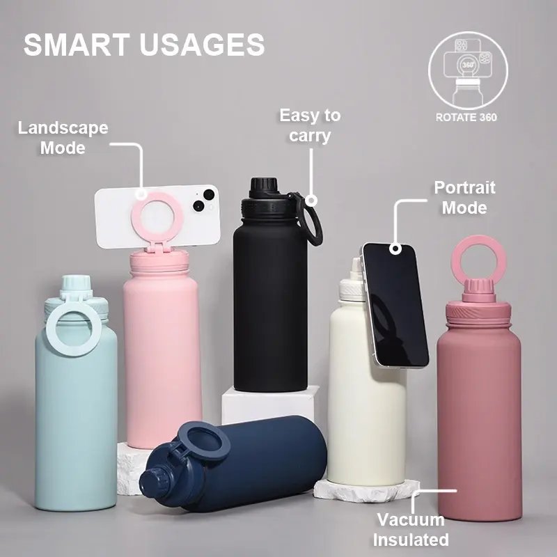 Large Capacity 1L 32oz Portable Vaccum Flask Outdoor Sports Water Bottle With Magnetic Phone Holder - photo 5