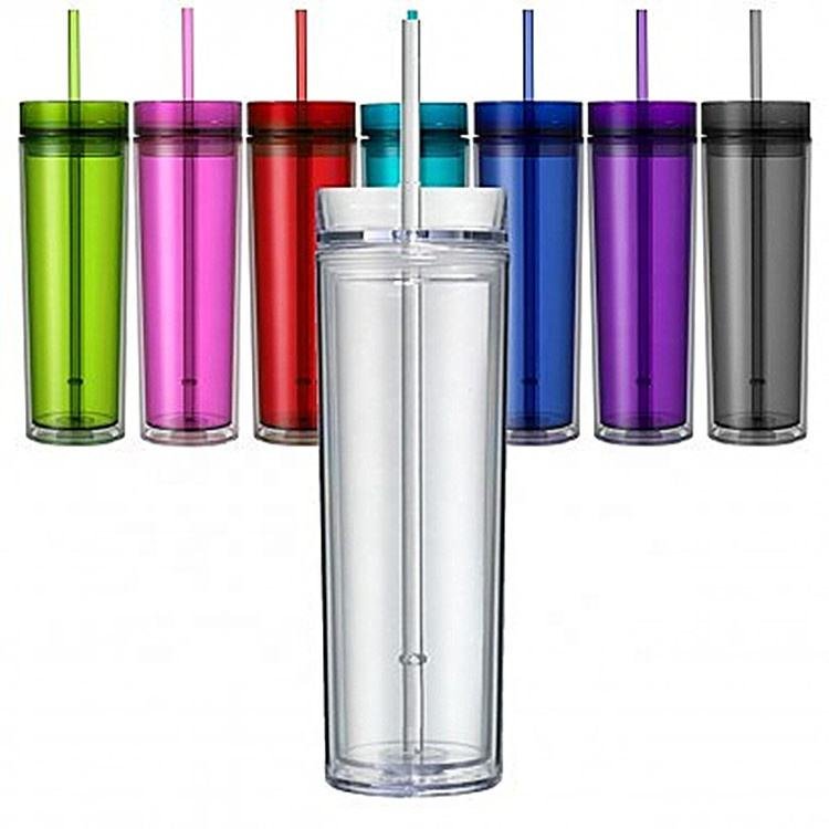 Acrylic Skinny Tumbler With Lid and Straw 16oz Double Wall Plastic Tumbler Cups Insulated Plastic Water Cup - photo 2