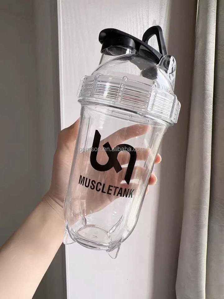 Custom Logo BPA Free Leakproof Transparent Clear Yellow Black 600ml Gym Fitness Outdoor Plastic Protein Shaker Bottle - photo 3