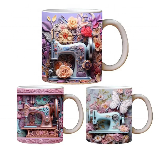 Funny Creative Customized 3D Sewing Machine Painted Tea Coffee Ceramic Mug