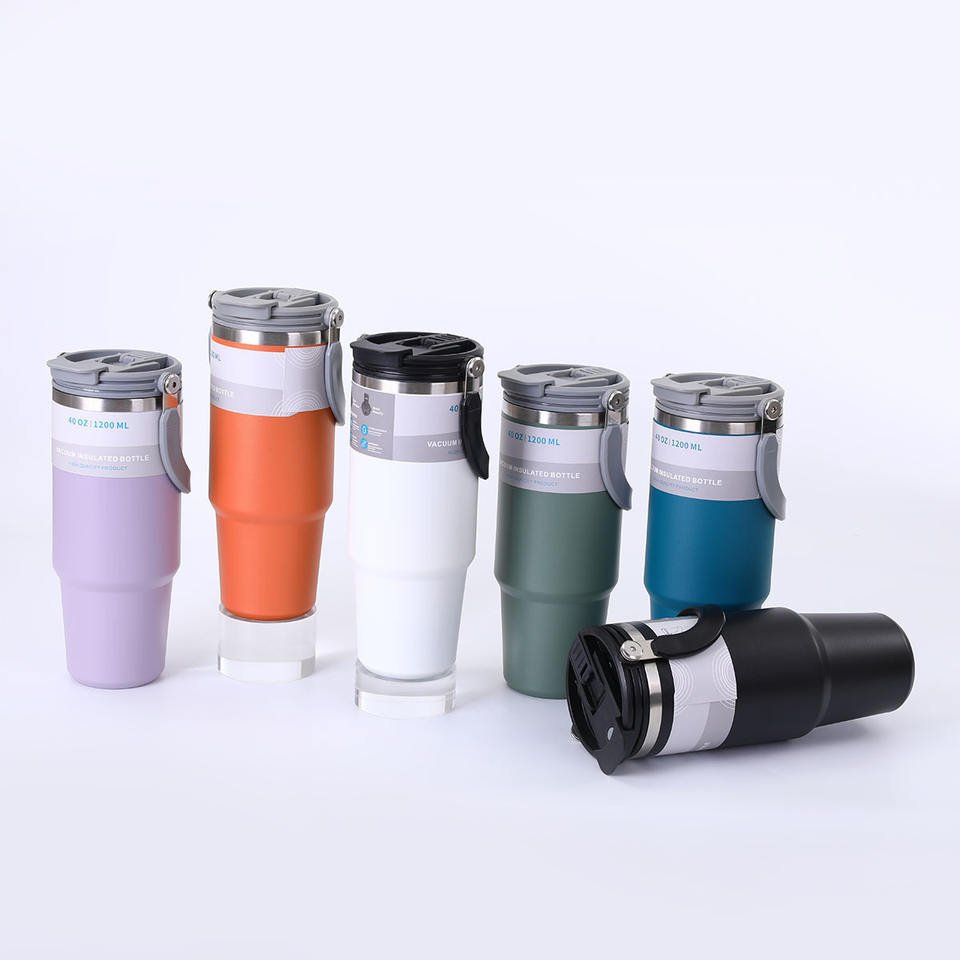 30oz Tumbler With Handle Stainless Steel Double Wall Vacuum Insulated Flip Straw Cup - photo 2