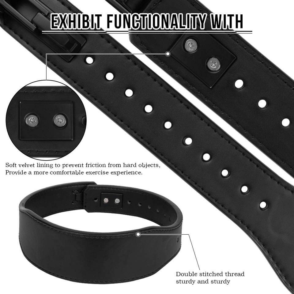 High-Quality Adjustable Powerlifting Belt in Black Leather - photo 4