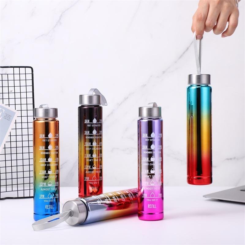 Metallic Shining Glitter Colors Plastic Electroplate Motivational Sports Water Bottles 3 in 1 Set - photo 3