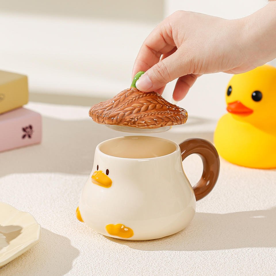 Hand Painted Ceramic Duckling Mug 400ml with Lid - photo 4