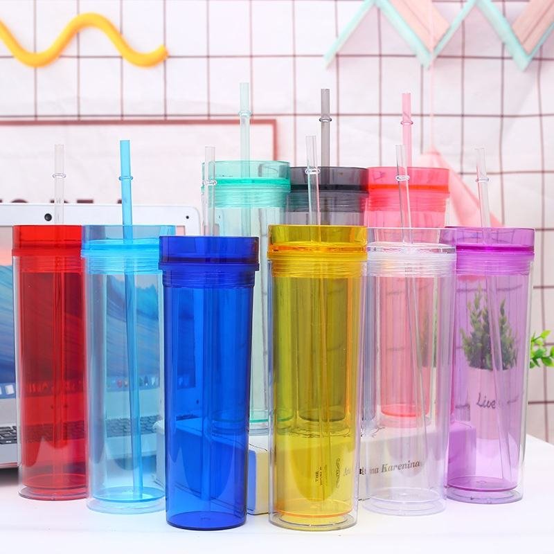 Acrylic Skinny Tumbler With Lid and Straw 16oz Double Wall Plastic Tumbler Cups Insulated Plastic Water Cup - photo 3