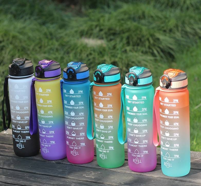 Hot Sale Custom Logo Outdoor Fitness Sports Gradient Color 1000ml 32oz Plastic Water Bottle with Straw - photo 2