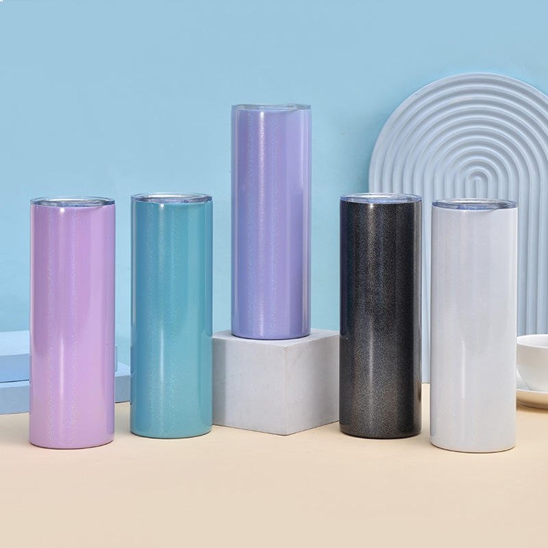20oz Glitter Shimmer Skinny Straight Stainless Steel Tumbler Handgrip Pattern With Lid Straw