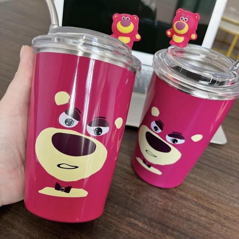 Vietnam 450ml Wholesale Bear Pattern Stainless Steel Double Wall Coffee Mugs Tumbler With Straw for Girls