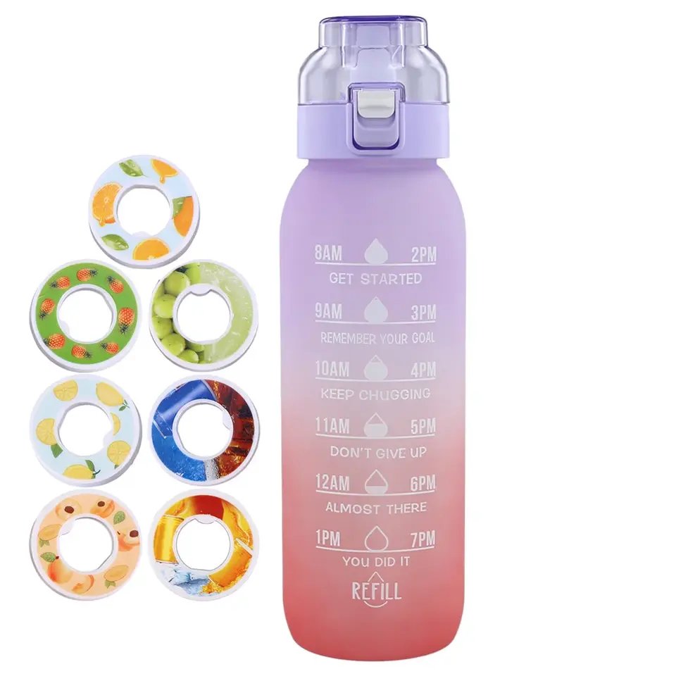1000ml Large Capacity Tritan Outdoor Sports Graduated Air Flavor Ring up Water Bottle With 7 Flavor Pods - photo 2