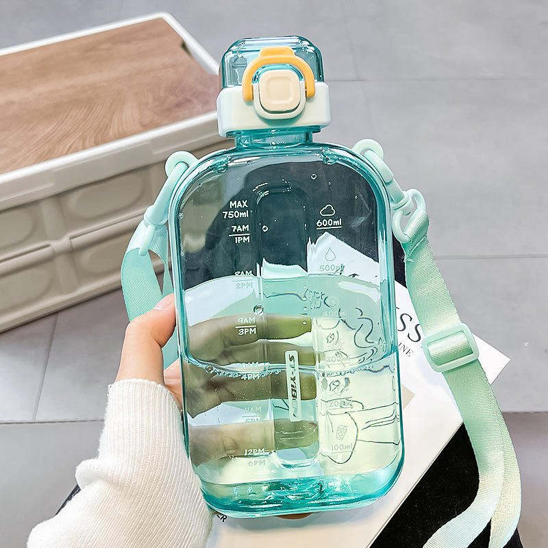 Creative Design 750ml Square Flat A5 Portable Sport Plastic Water Bottle With Strap Time to Drink - photo 5