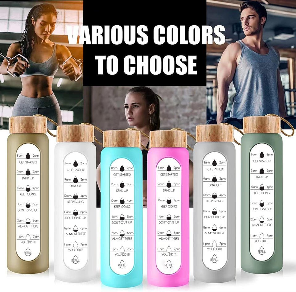 1L Glass Water Bottle With Motivational Time Marker and Bamboo Lids and Silicone Sleeve and Tea Filter - photo 5