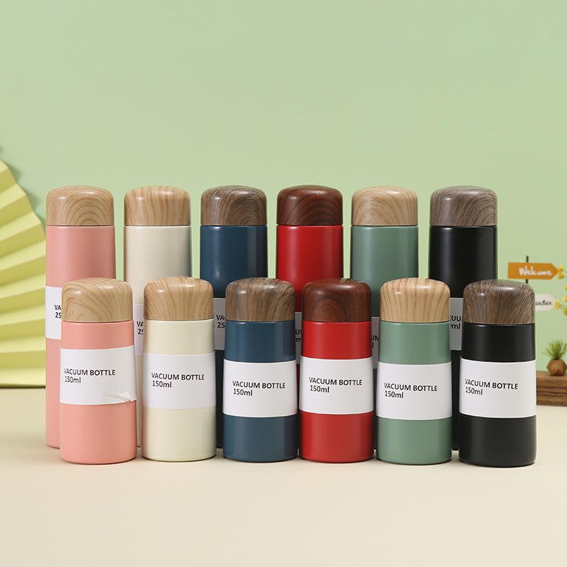 Japanese Style Cute Mini 150ml 250ml Tea Thermos Flask With Filter Water Bottle With Wooden Lid Cap