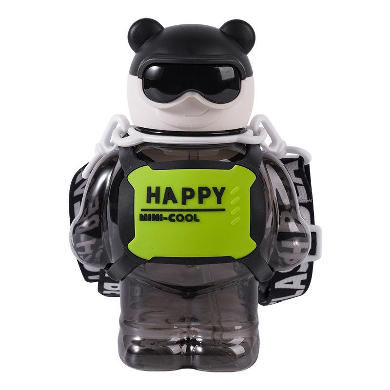 Super Cool 800ml Cute Battle Bear Fashion Kids School Gift Plastic Water Bottle With Straw Strap