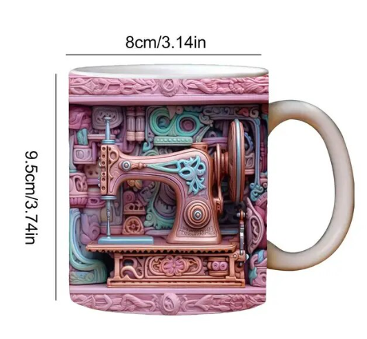 Funny Creative Customized 3D Sewing Machine Painted Tea Coffee Ceramic Mug - photo 2