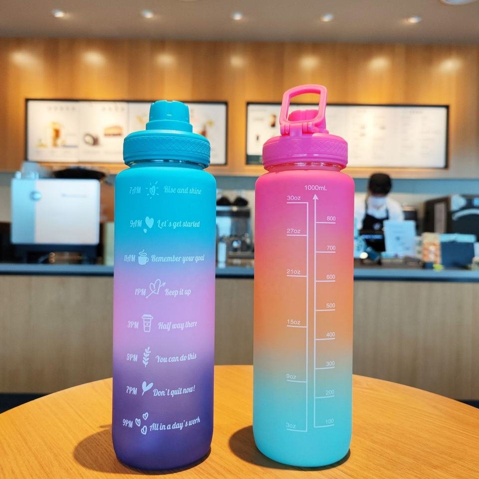 1000ml Outdoor Portable Sports Plastic Frosted Gradient Colors Water Bottle Trinkflasche - photo 3