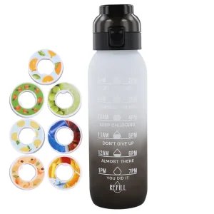زجاجة ماء بنكهة الفواكه خالية من BPA للأنشطة الخارجية مع 7 كبسولات فواكه 1000ml 30oz