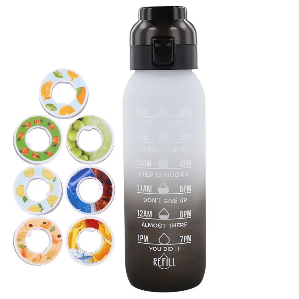 1000ml Large Capacity Tritan Outdoor Sports Graduated Air Flavor Ring up Water Bottle With 7 Flavor Pods - photo 4