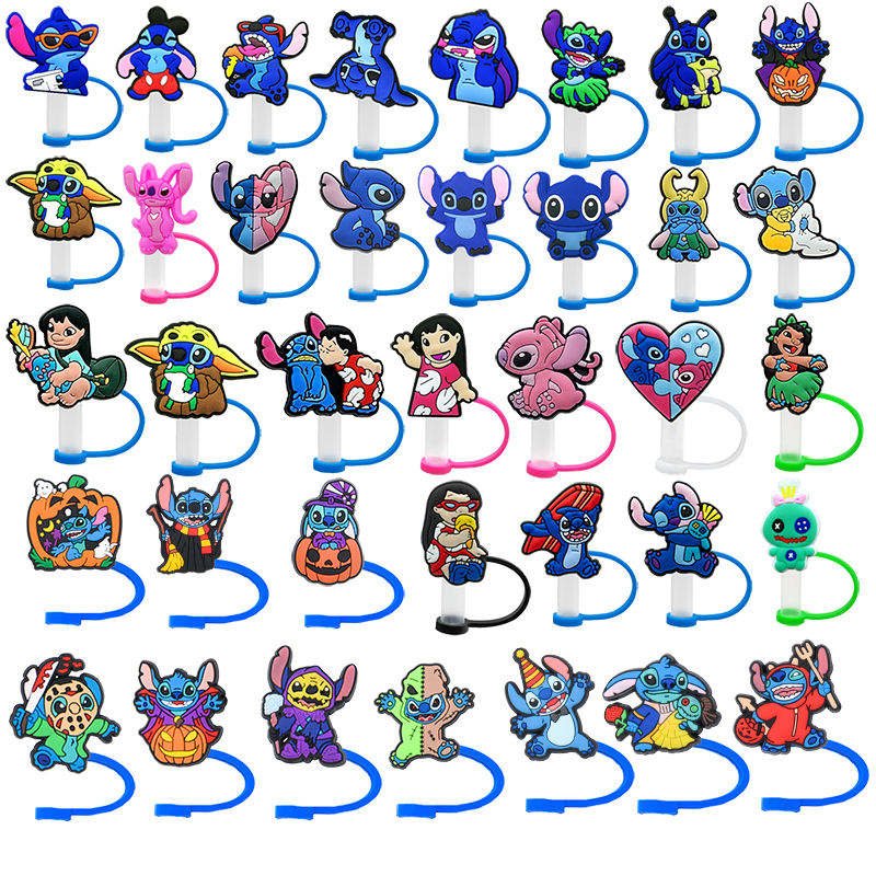 3D Printed Labubu Stitch Animal Silicone Disposable Cute Cartoon Character Straw Topper for Bar Use