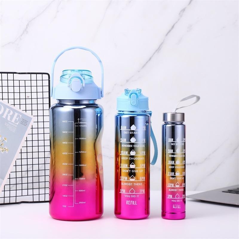 Metallic Shining Glitter Colors Plastic Electroplate Motivational Sports Water Bottles 3 in 1 Set - photo 4