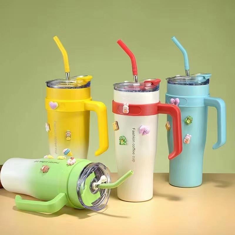 40oz CupHolder Friendly Double Wall Insulated Stainless Steel Tumbler With Handle Straw Lid - photo 2